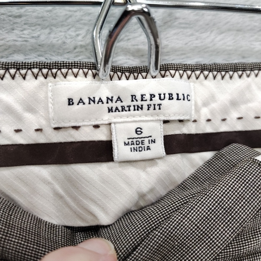 Vtg Y2k Banana Republic Martin Fit 6 30x32 Wool Pants Sharkskin Brown Wide Leg - Picture 7 of 9